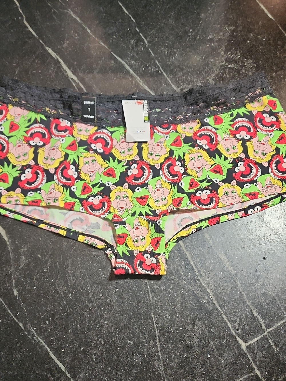 NWT Torrid Boyshort Panties Muppets With Black Lace Trim Size 1